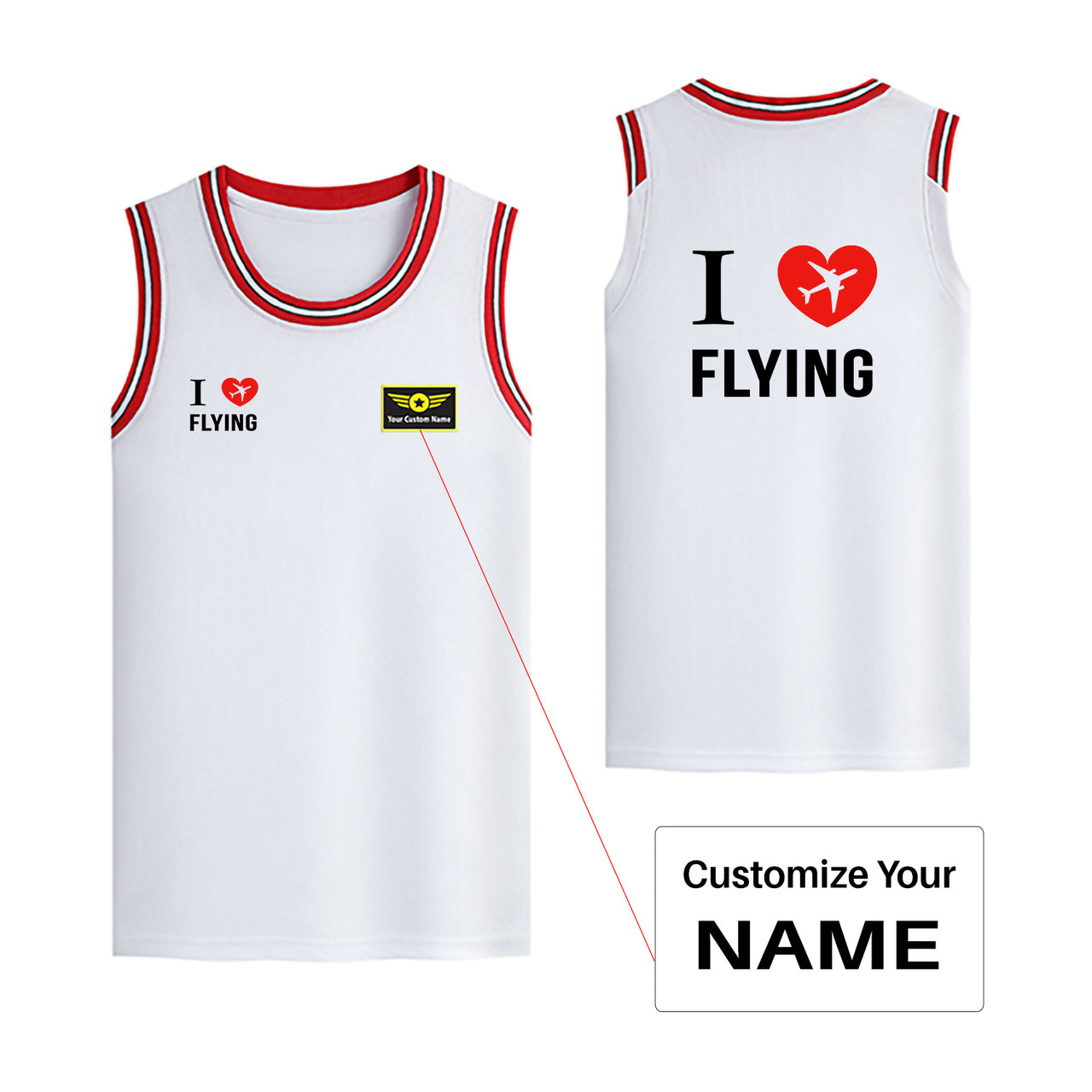 I Love Flying Designed Basketball Style Sports Tank Tops