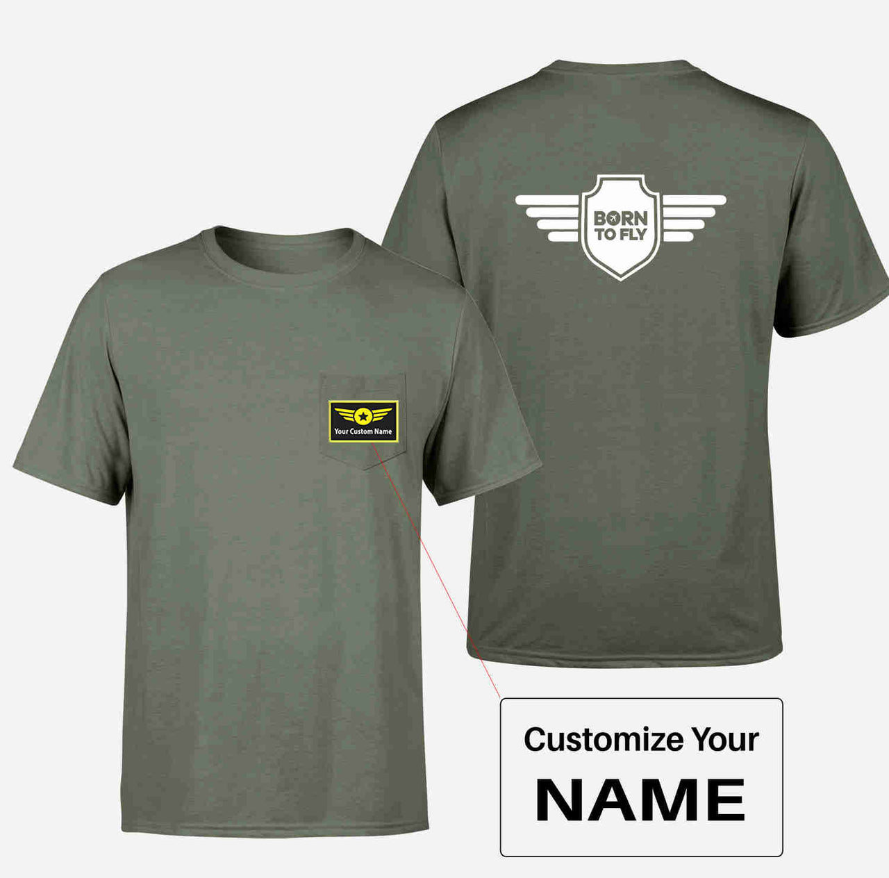 Born To Fly & Badge Designed Pocket T-Shirts