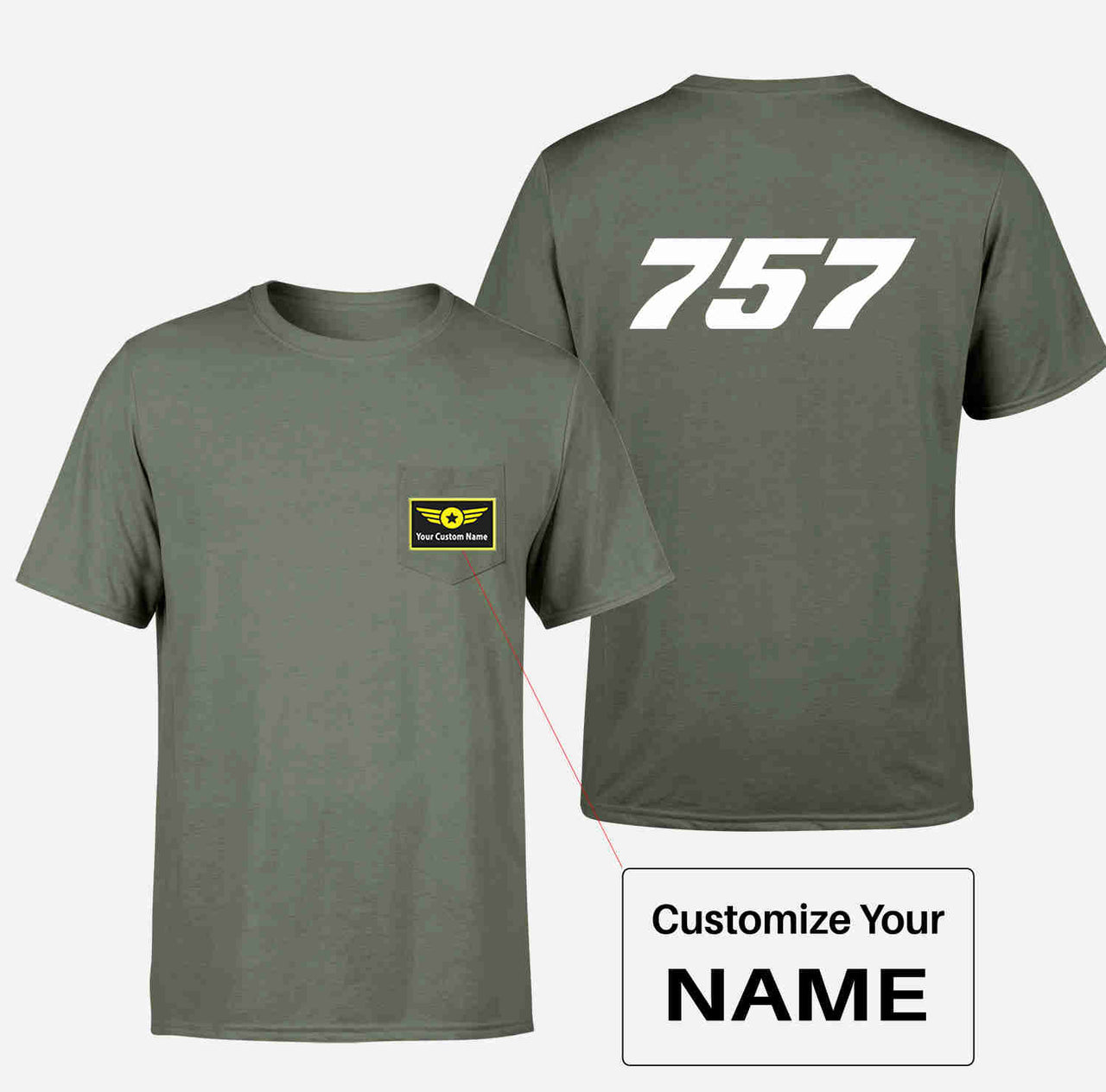 757 Flat Text Designed Pocket T-Shirts