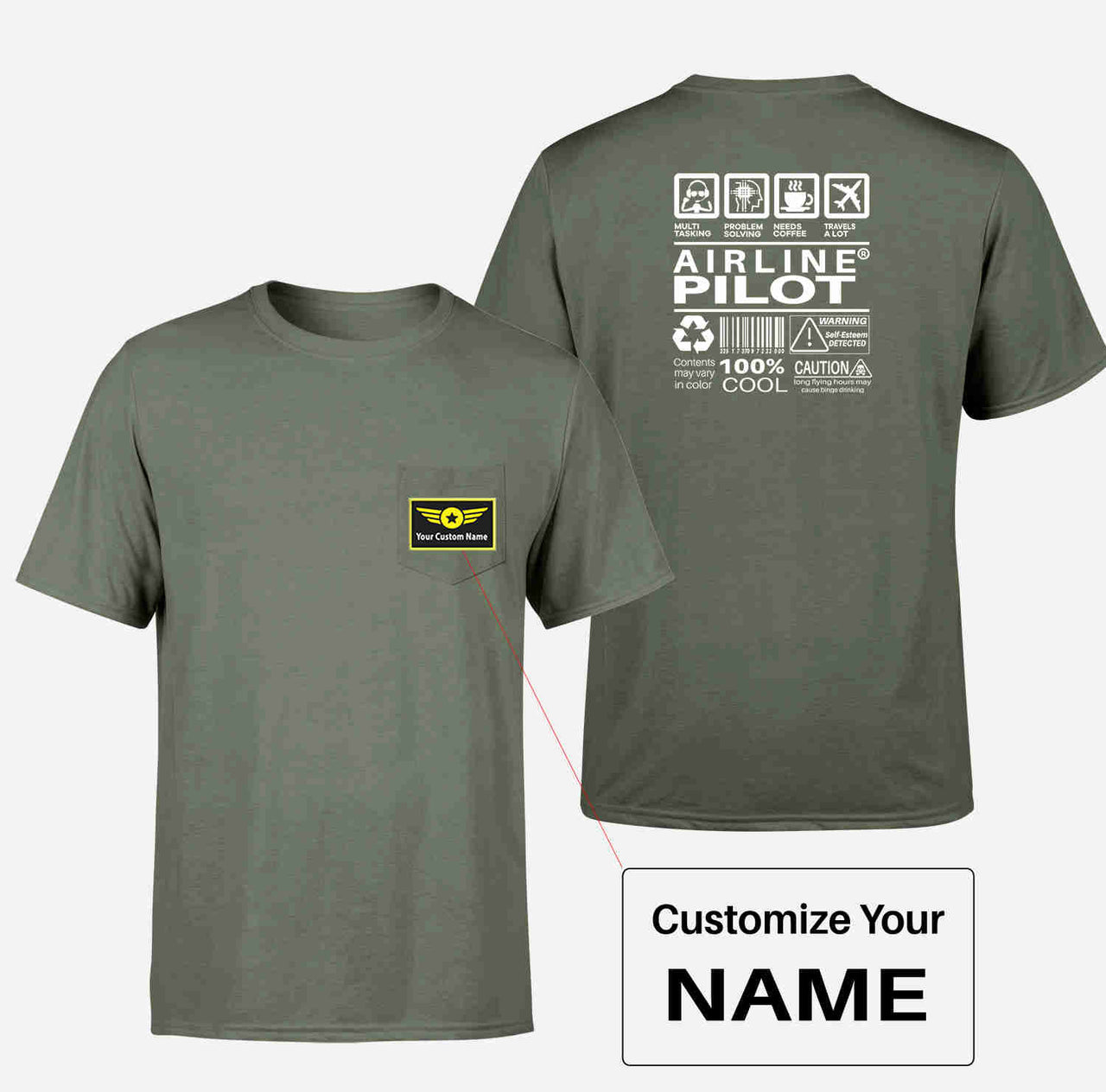 Airline Pilot Label Designed Pocket T-Shirts