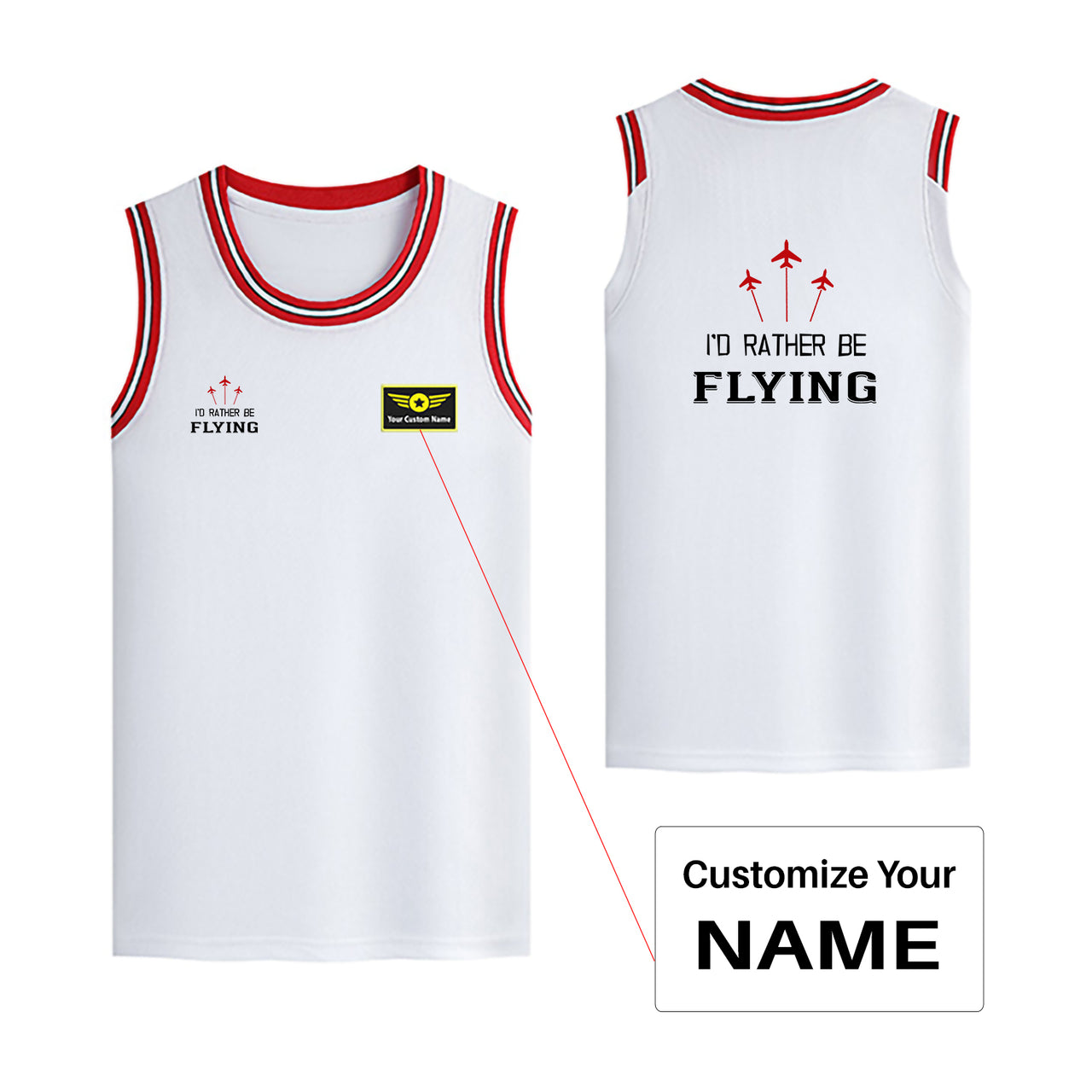 I'D Rather Be Flying Designed Basketball Style Sports Tank Tops