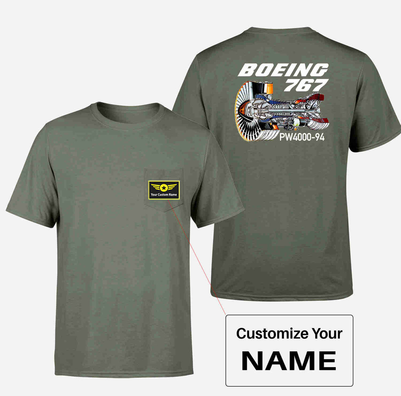 Boeing 767 Engine (PW4000-94) Designed Pocket T-Shirts