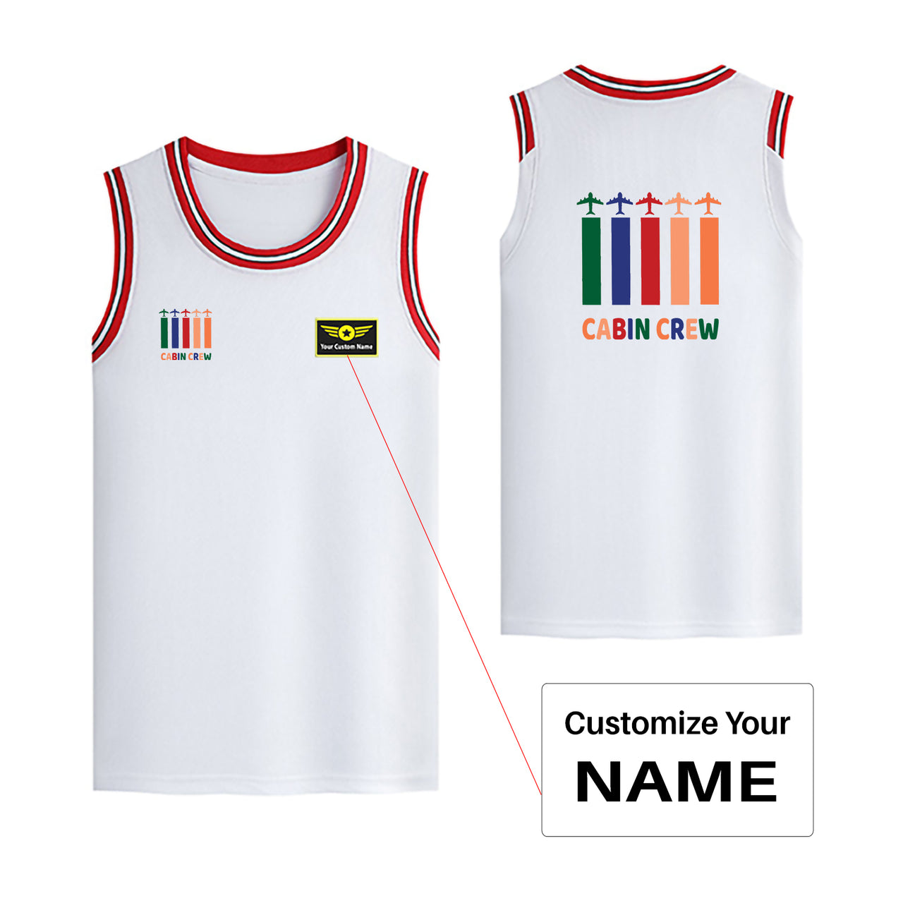 Colourful Cabin Crew Designed Basketball Style Sports Tank Tops