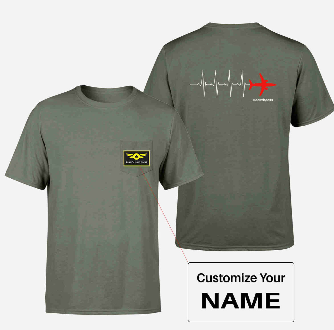 Aviation Heartbeats Designed Pocket T-Shirts