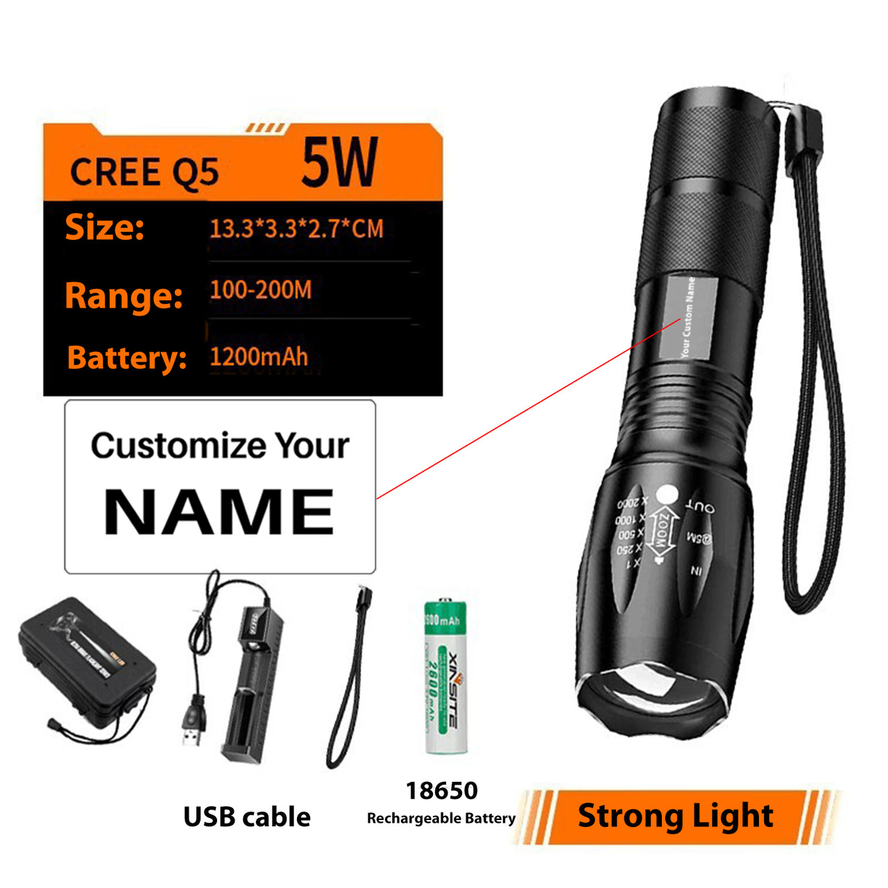 LED Telescopic Focusing Strong Aluminum Alloy Light Flashlight