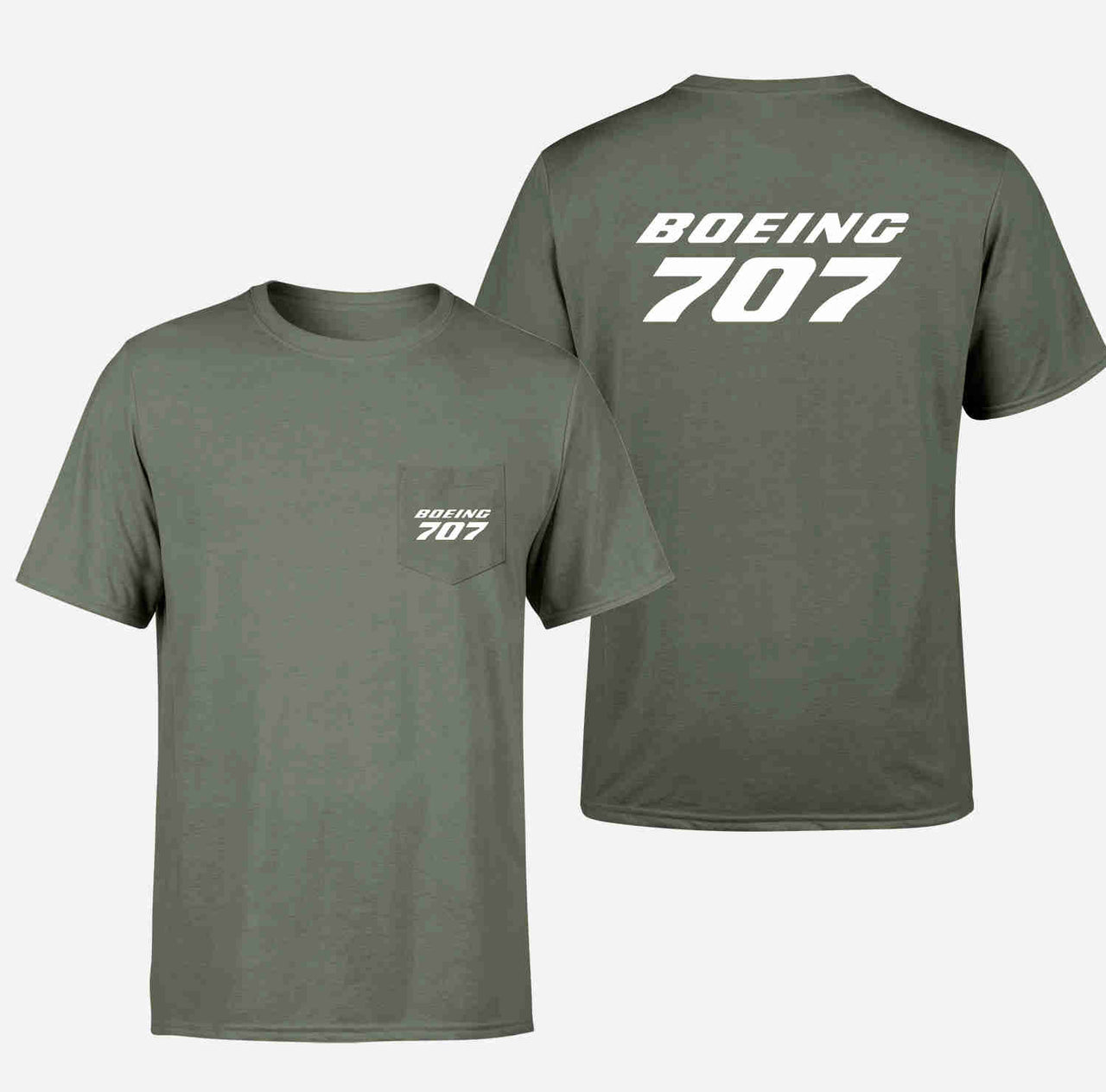 Boeing 707 & Text Designed Pocket T-Shirts