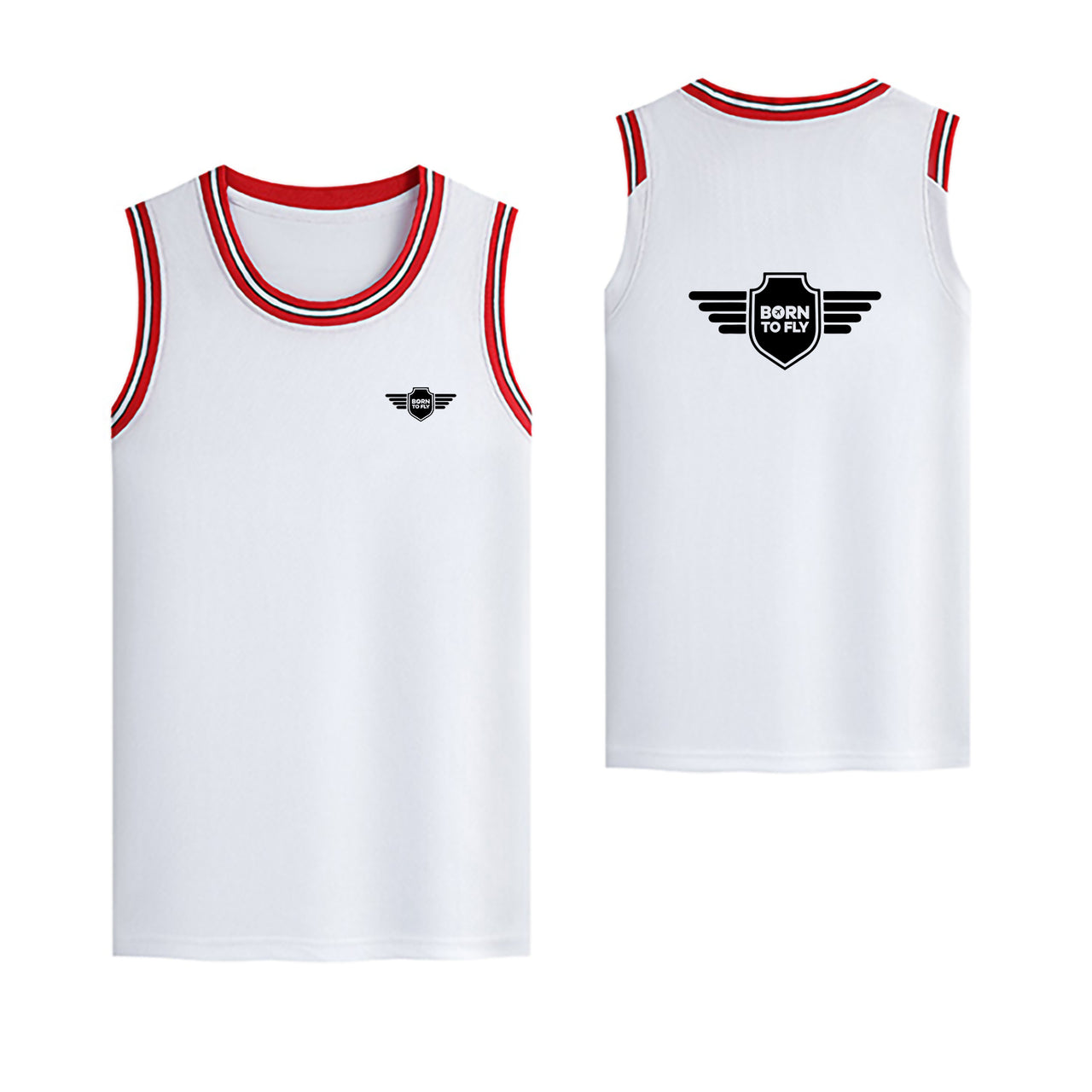 Born To Fly & Badge Designed Basketball Style Sports Tank Tops