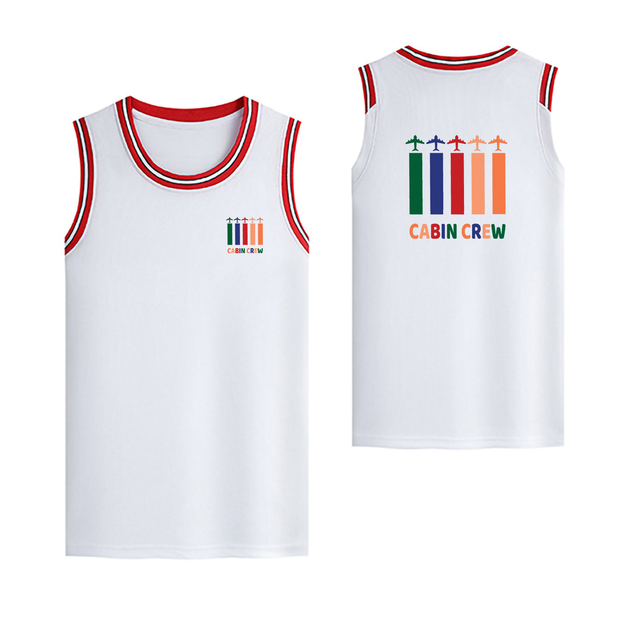 Colourful Cabin Crew Designed Basketball Style Sports Tank Tops