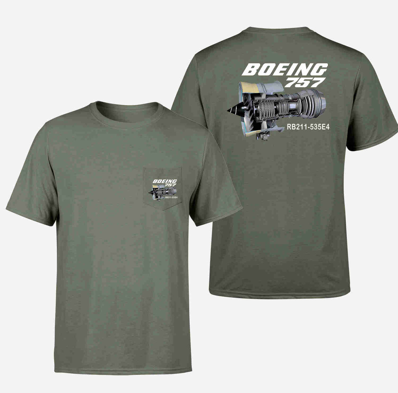 Boeing 757 & Rolls Royce Engine (RB211) Designed Pocket T-Shirts