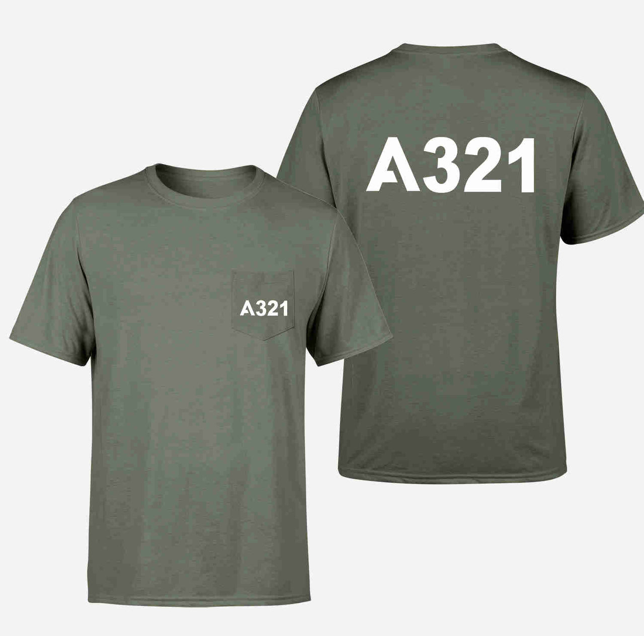 A321 Flat Text Designed Pocket T-Shirts