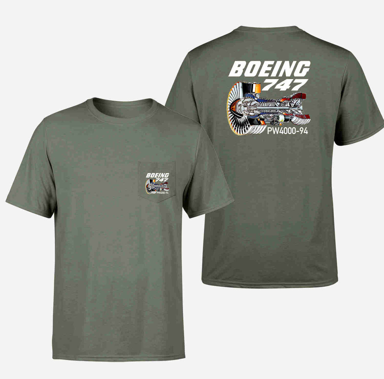 Boeing 747 & PW4000-94 Engine Designed Pocket T-Shirts