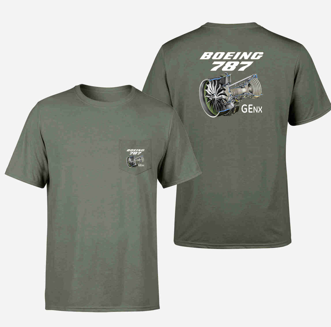 Boeing 787 & GENX Engine Designed Pocket T-Shirts