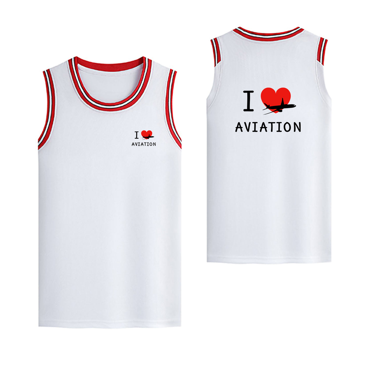 I Love Aviation Designed Basketball Style Sports Tank Tops