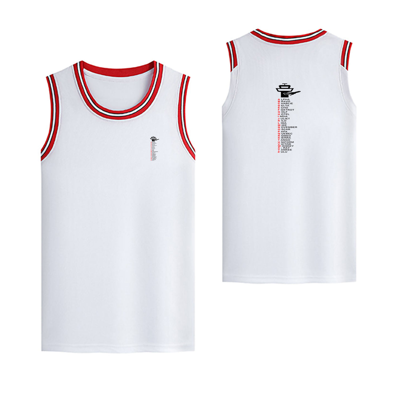 Aviation Alphabet Designed Basketball Style Sports Tank Tops