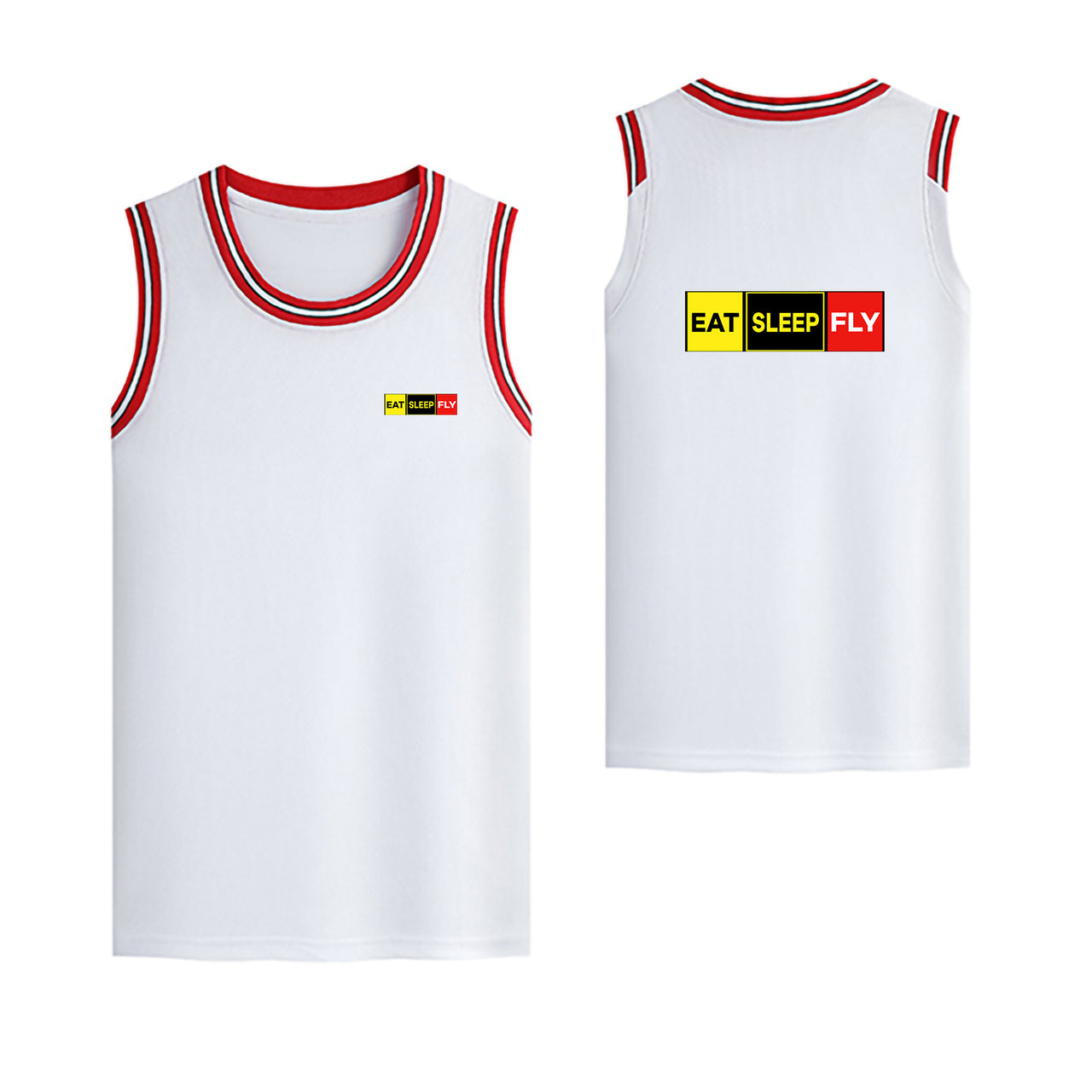 Eat Sleep Fly (Colourful) Designed Basketball Style Sports Tank Tops