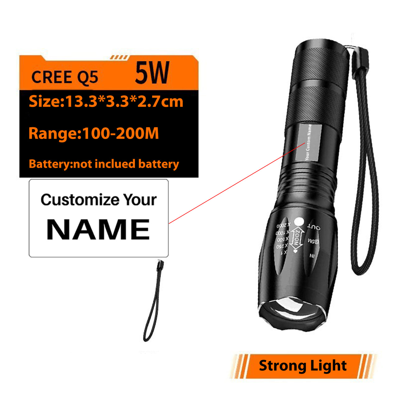 LED Telescopic Focusing Strong Aluminum Alloy Light Flashlight