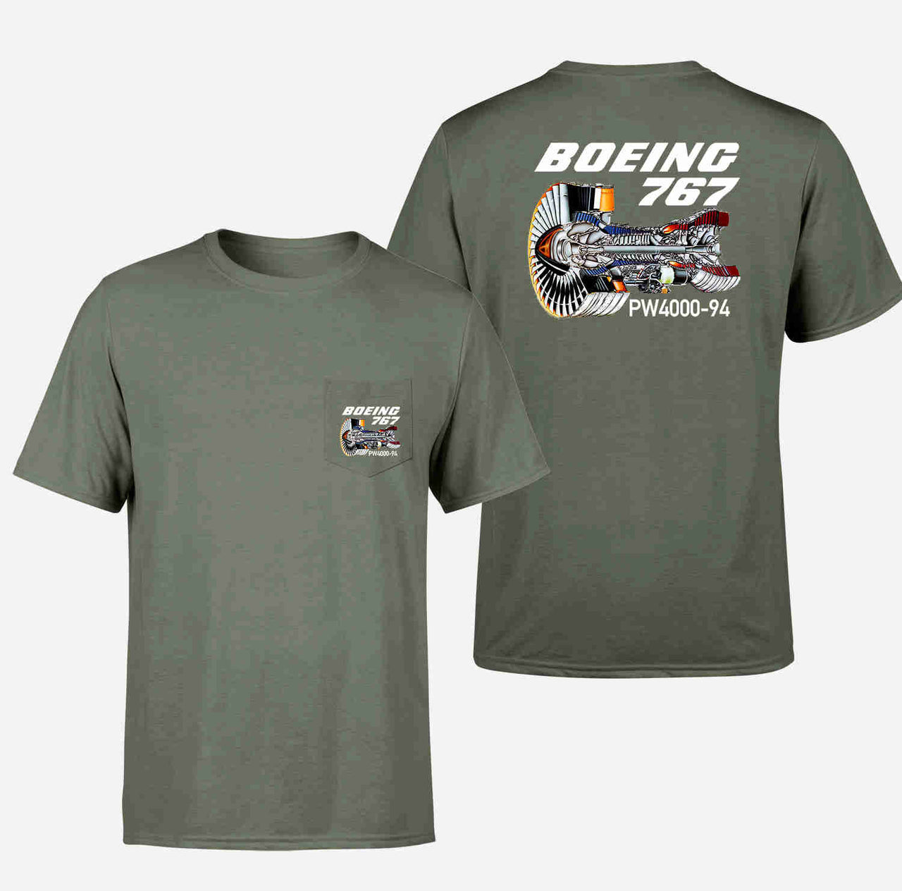 Boeing 767 Engine (PW4000-94) Designed Pocket T-Shirts