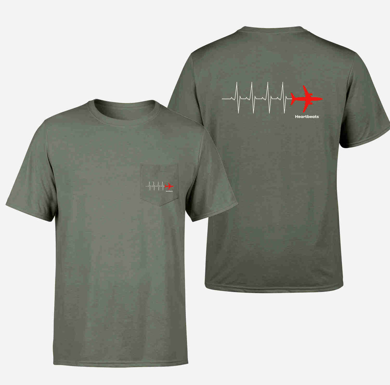 Aviation Heartbeats Designed Pocket T-Shirts