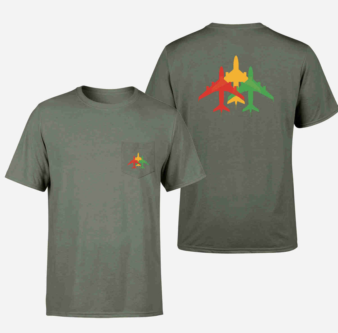 Colourful 3 Airplanes Designed Pocket T-Shirts