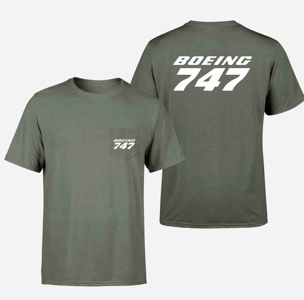 Boeing 747 & Text Designed Pocket T-Shirts