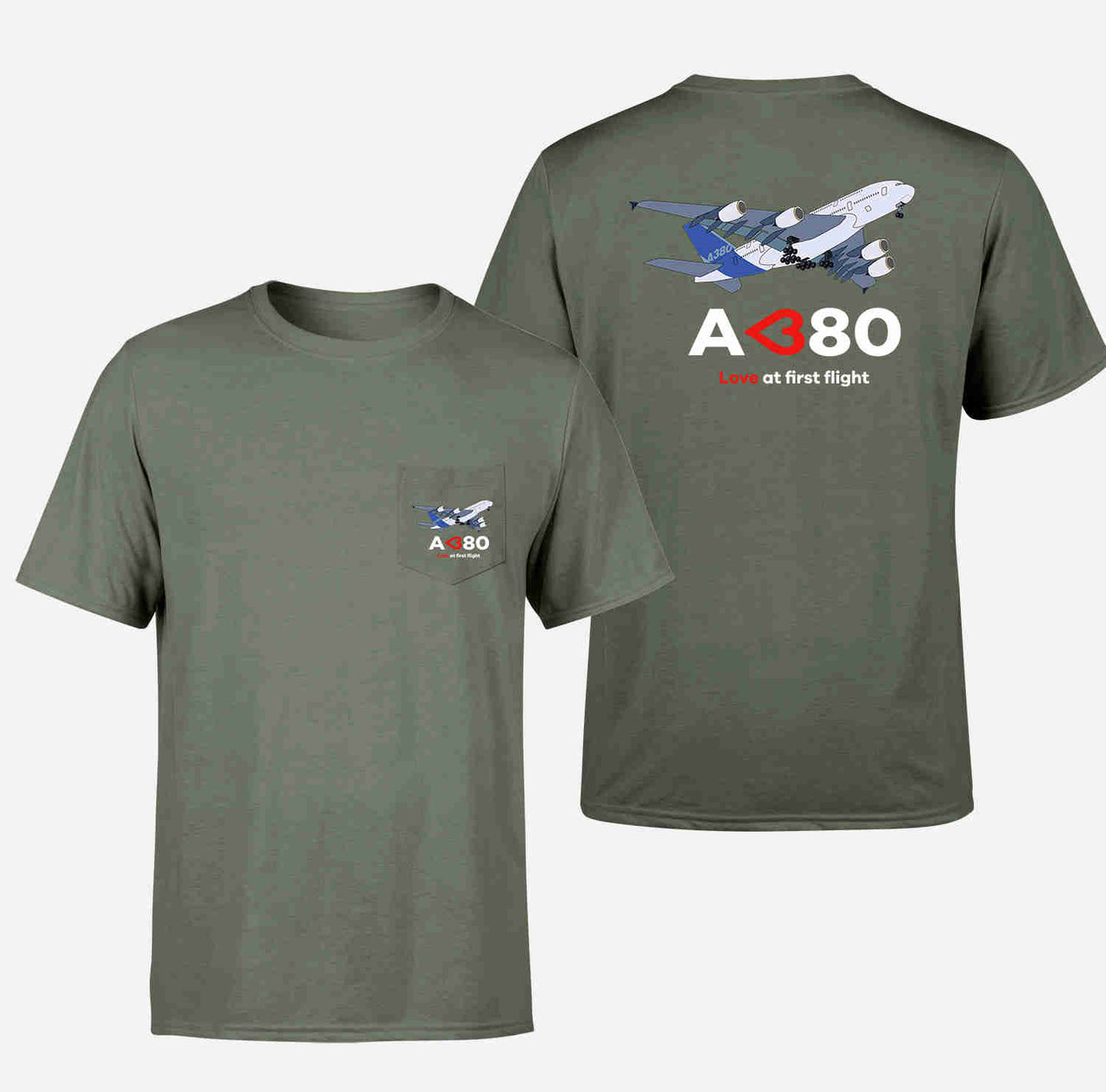 Airbus A380 Love at first flight Designed Pocket T-Shirts