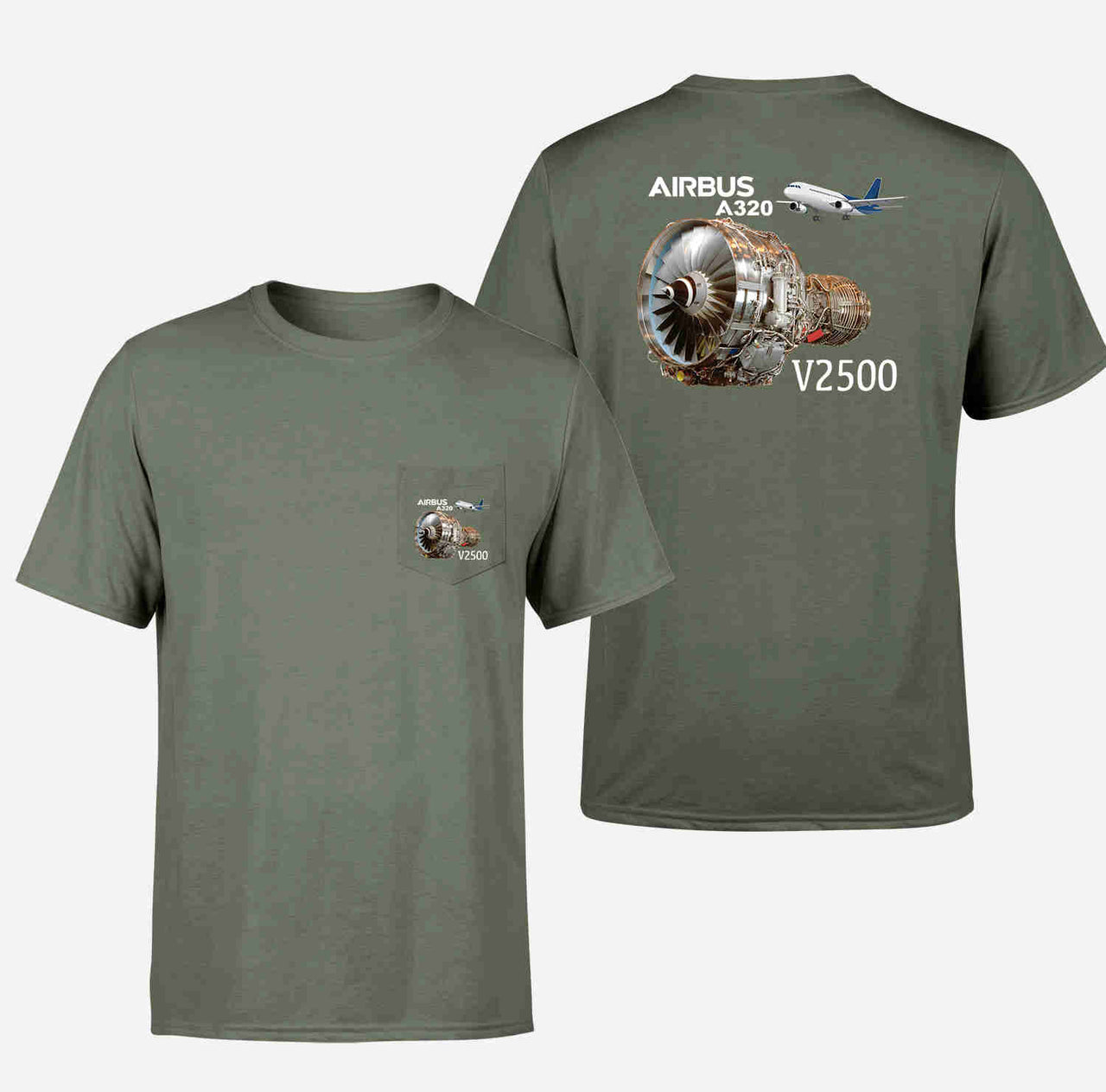 Airbus A320 & V2500 Engine Designed Pocket T-Shirts