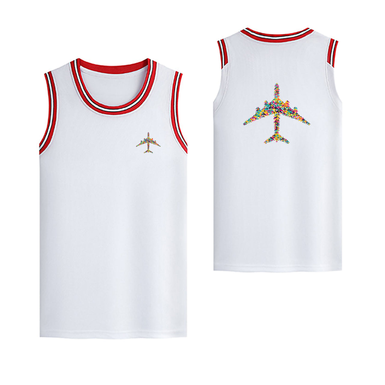 Colourful Airplane Designed Basketball Style Sports Tank Tops