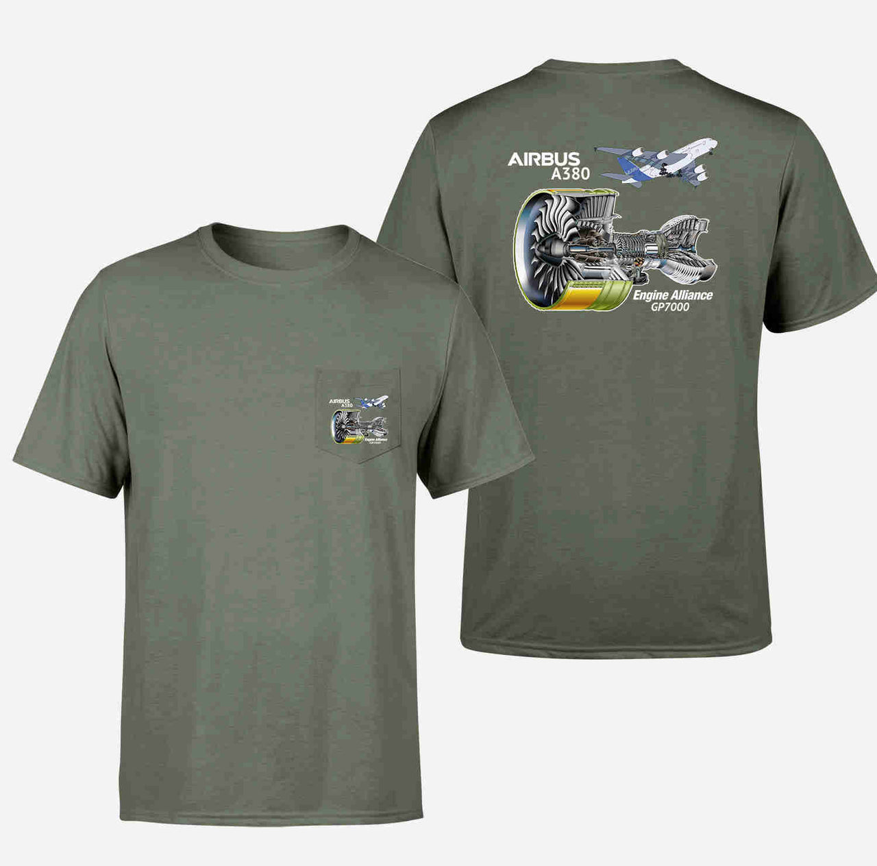 Airbus A380 & GP7000 Engine Designed Pocket T-Shirts