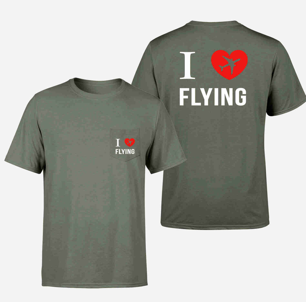 I Love Flying Designed Pocket T-Shirts