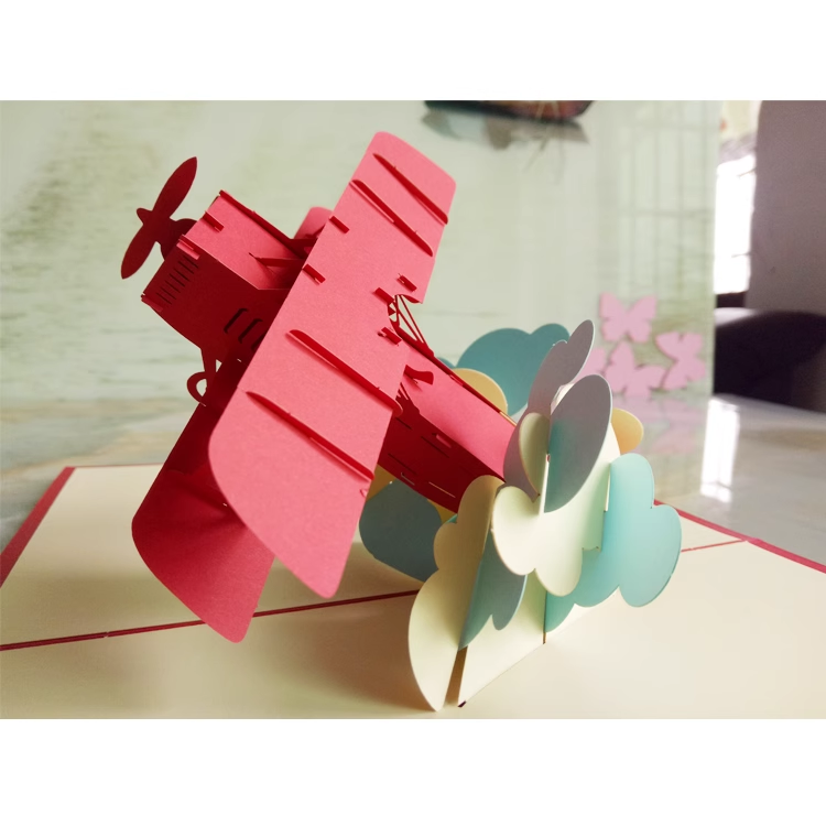 Red Large Aircraft pilot Paper Cuttings 3D greeting card