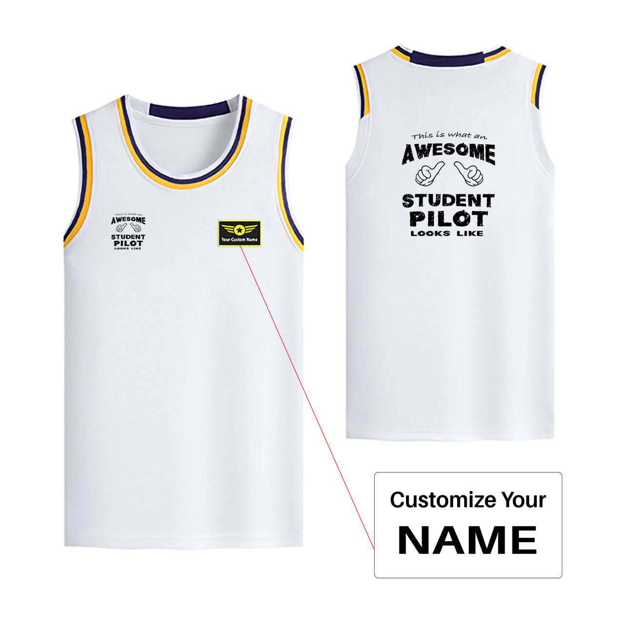 Student Pilot Designed Basketball Style Sports Tank Tops