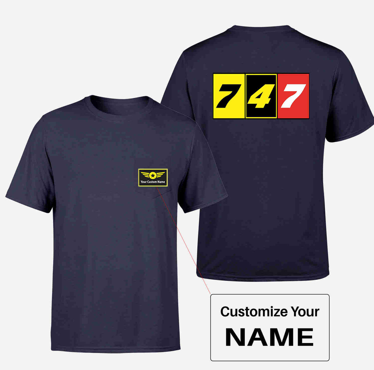 Flat Colourful 747 Designed Pocket T-Shirts