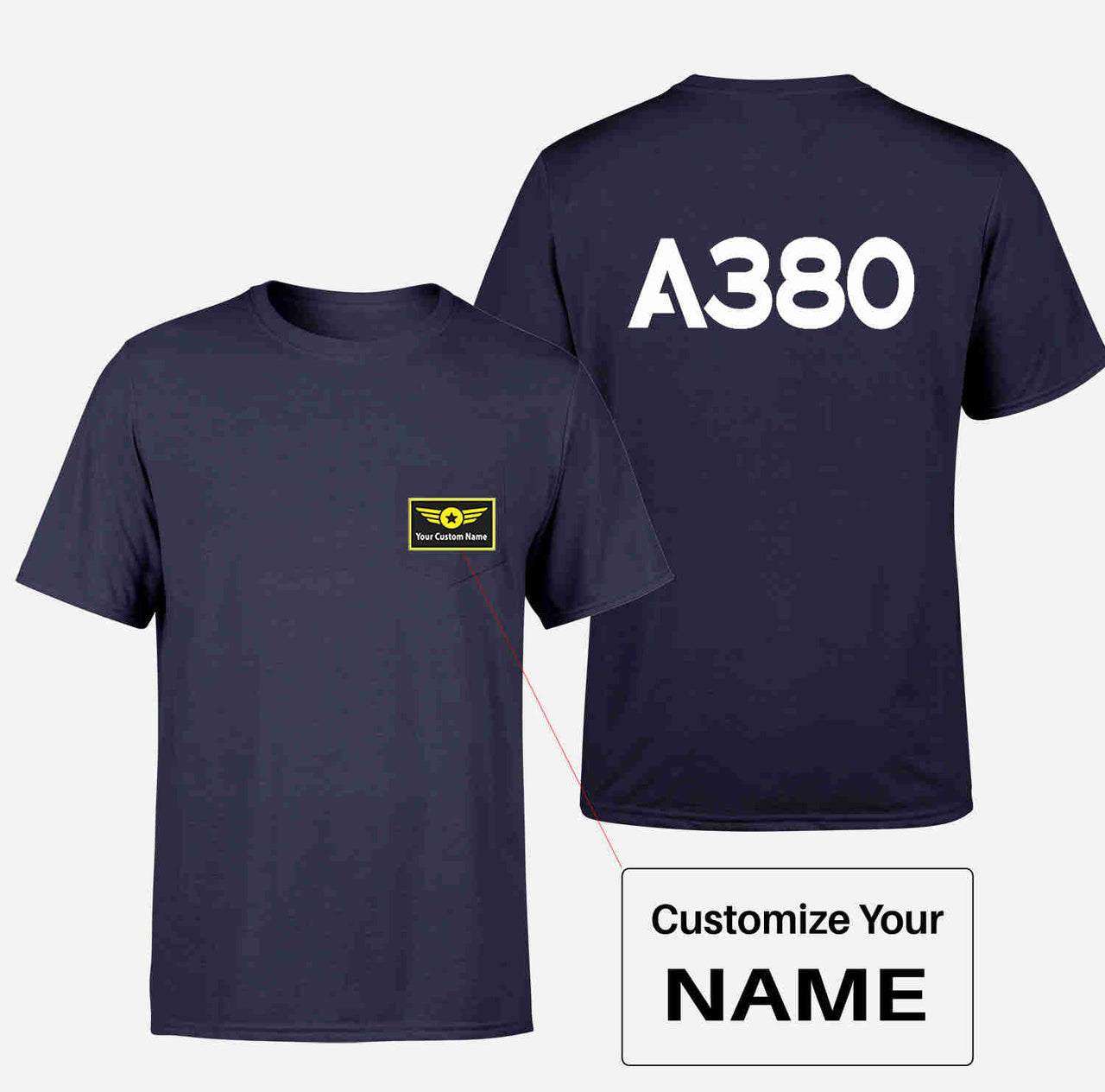 A380 Flat Text Designed Pocket T-Shirts