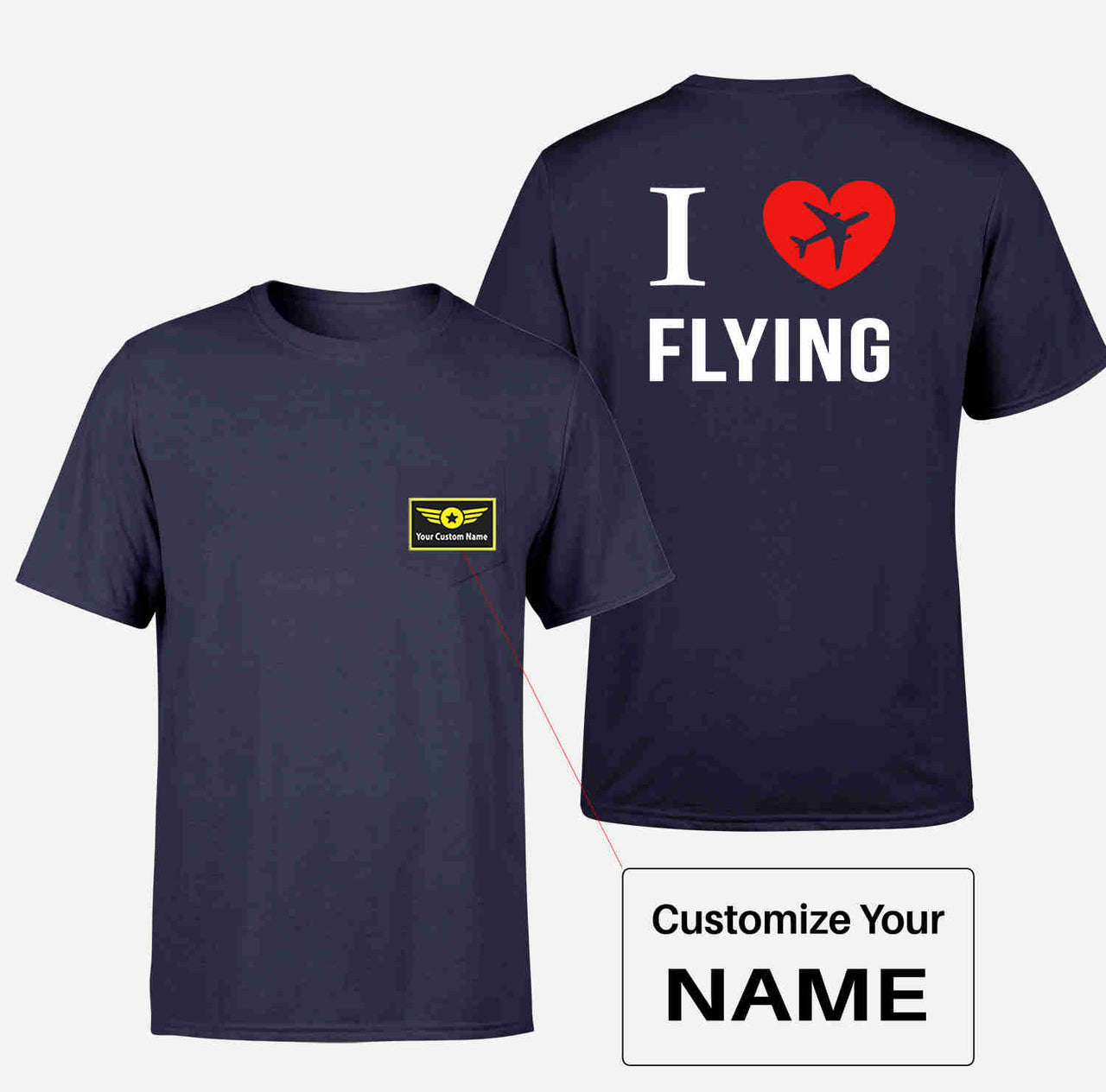 I Love Flying Designed Pocket T-Shirts