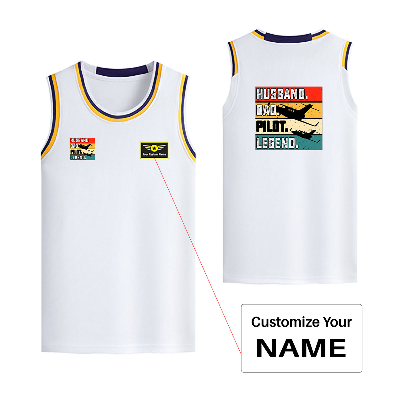 Husband & Dad & Pilot & Legend Designed Basketball Style Sports Tank Tops