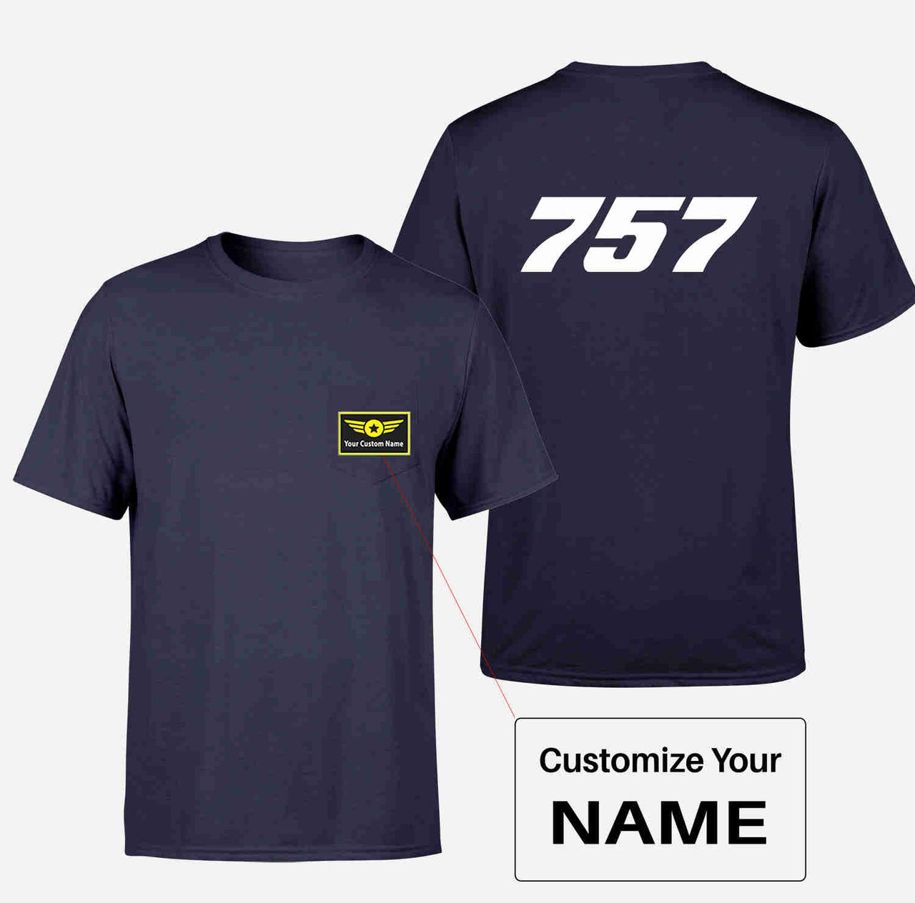 757 Flat Text Designed Pocket T-Shirts