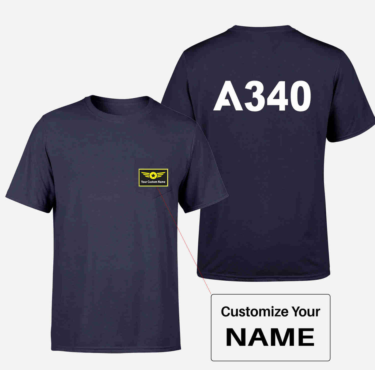 A340 Flat Text Designed Pocket T-Shirts