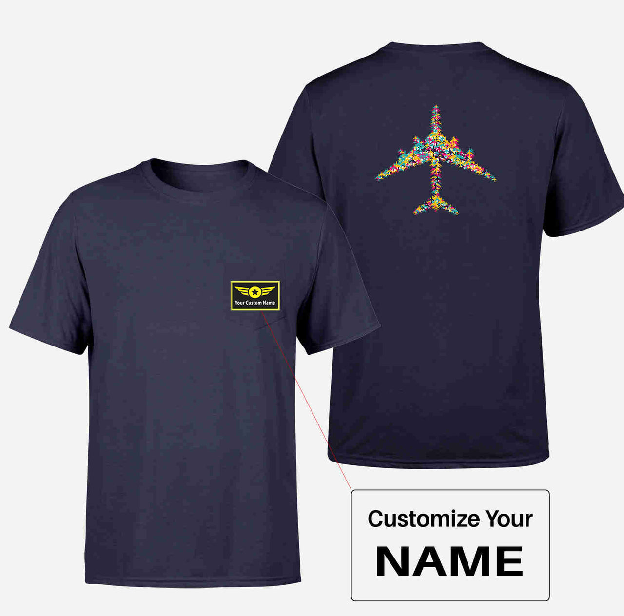 Colourful Airplane Designed Pocket T-Shirts