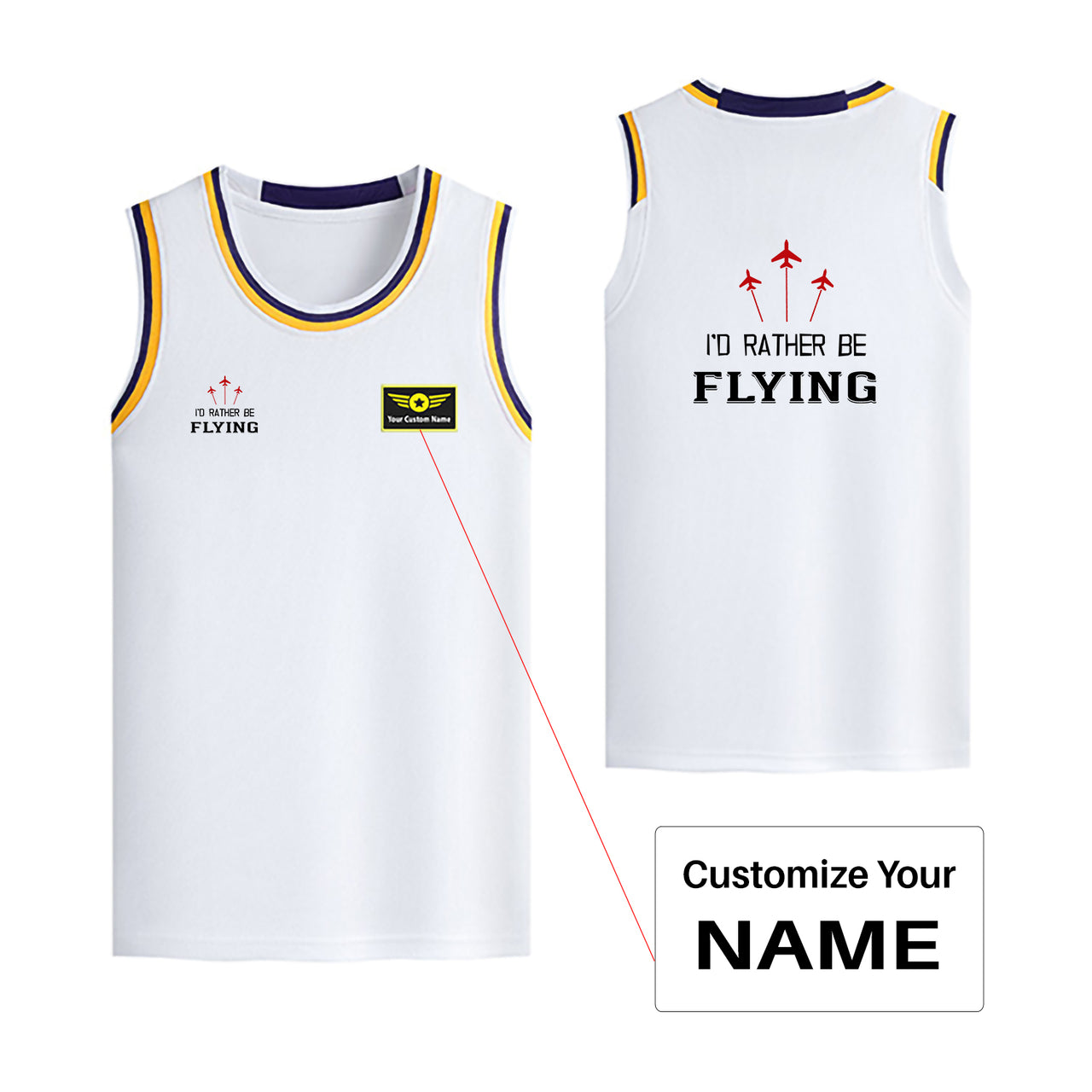 I'D Rather Be Flying Designed Basketball Style Sports Tank Tops