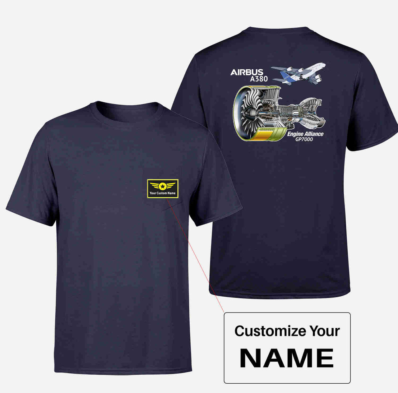 Airbus A380 & GP7000 Engine Designed Pocket T-Shirts