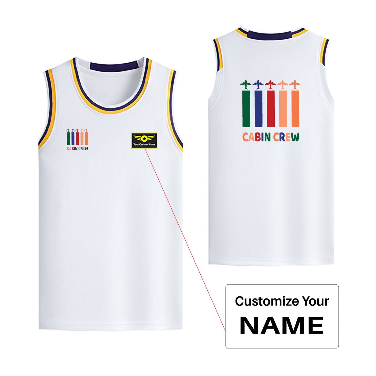 Colourful Cabin Crew Designed Basketball Style Sports Tank Tops