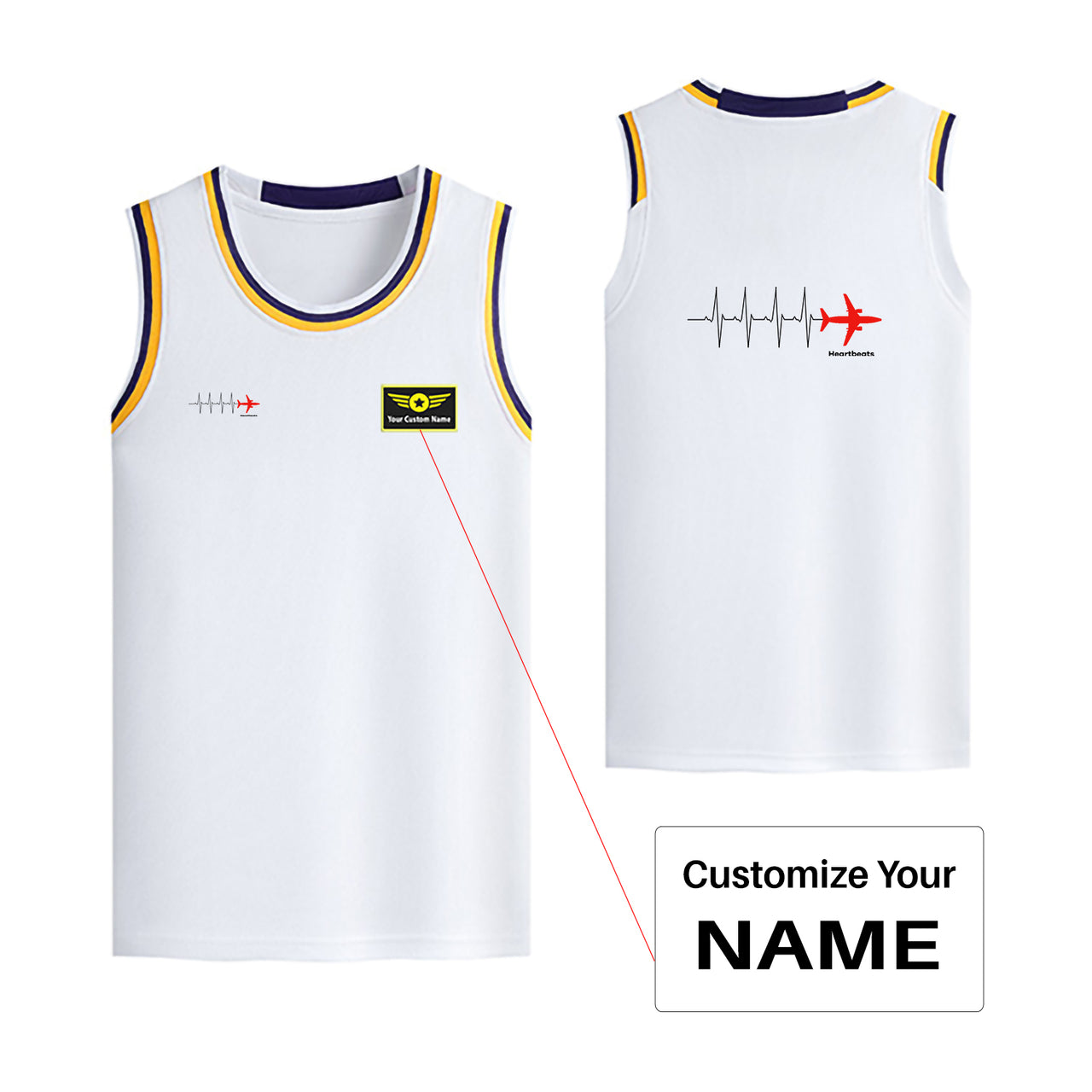 Aviation Heartbeats Designed Basketball Style Sports Tank Tops