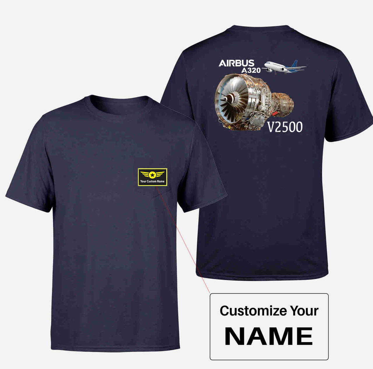 Airbus A320 & V2500 Engine Designed Pocket T-Shirts