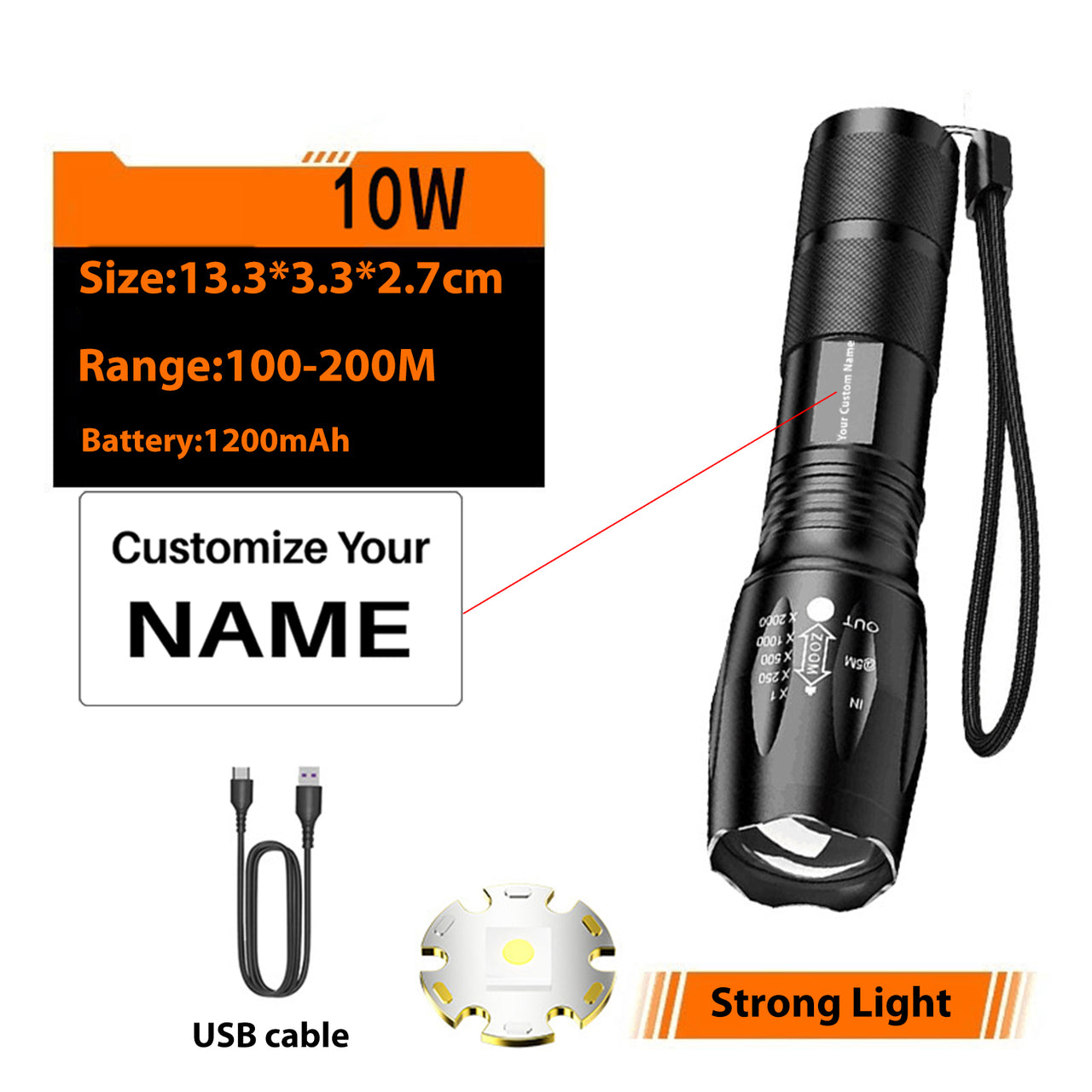 LED Telescopic Focusing Strong Aluminum Alloy Light Flashlight