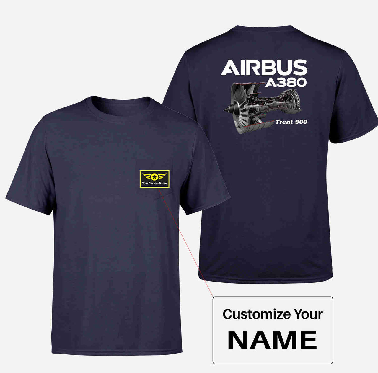 Airbus A380 & Trent 900 Engine Designed Pocket T-Shirts