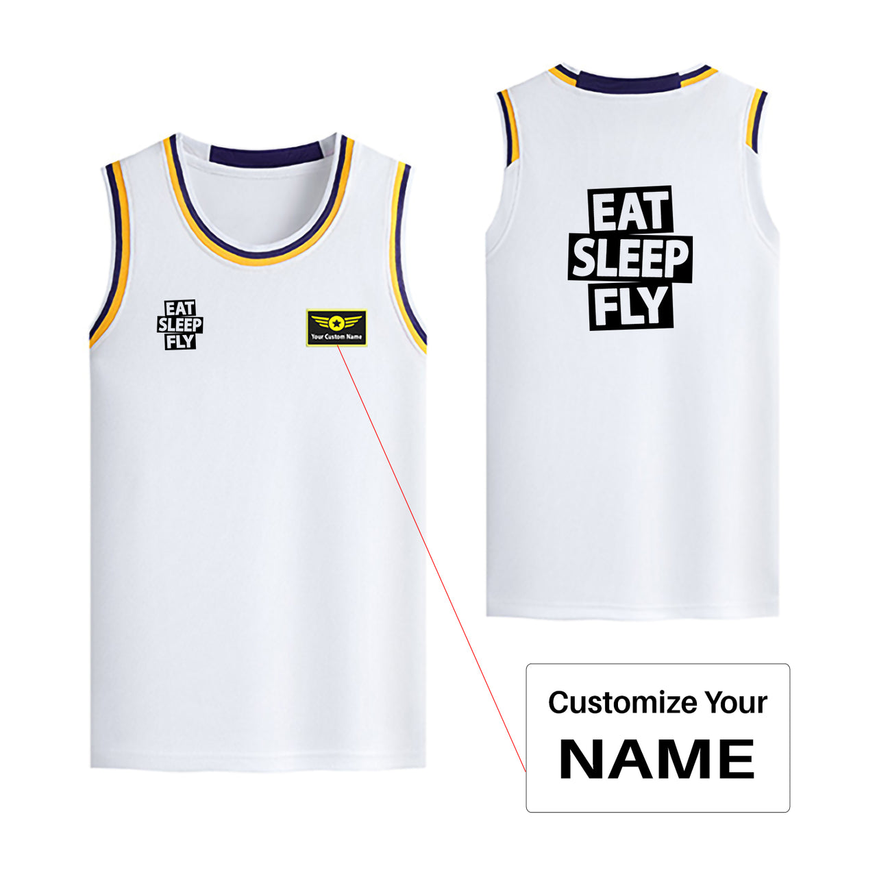 Eat Sleep Fly Designed Basketball Style Sports Tank Tops