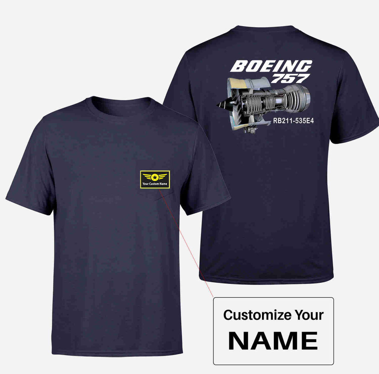 Boeing 757 & Rolls Royce Engine (RB211) Designed Pocket T-Shirts