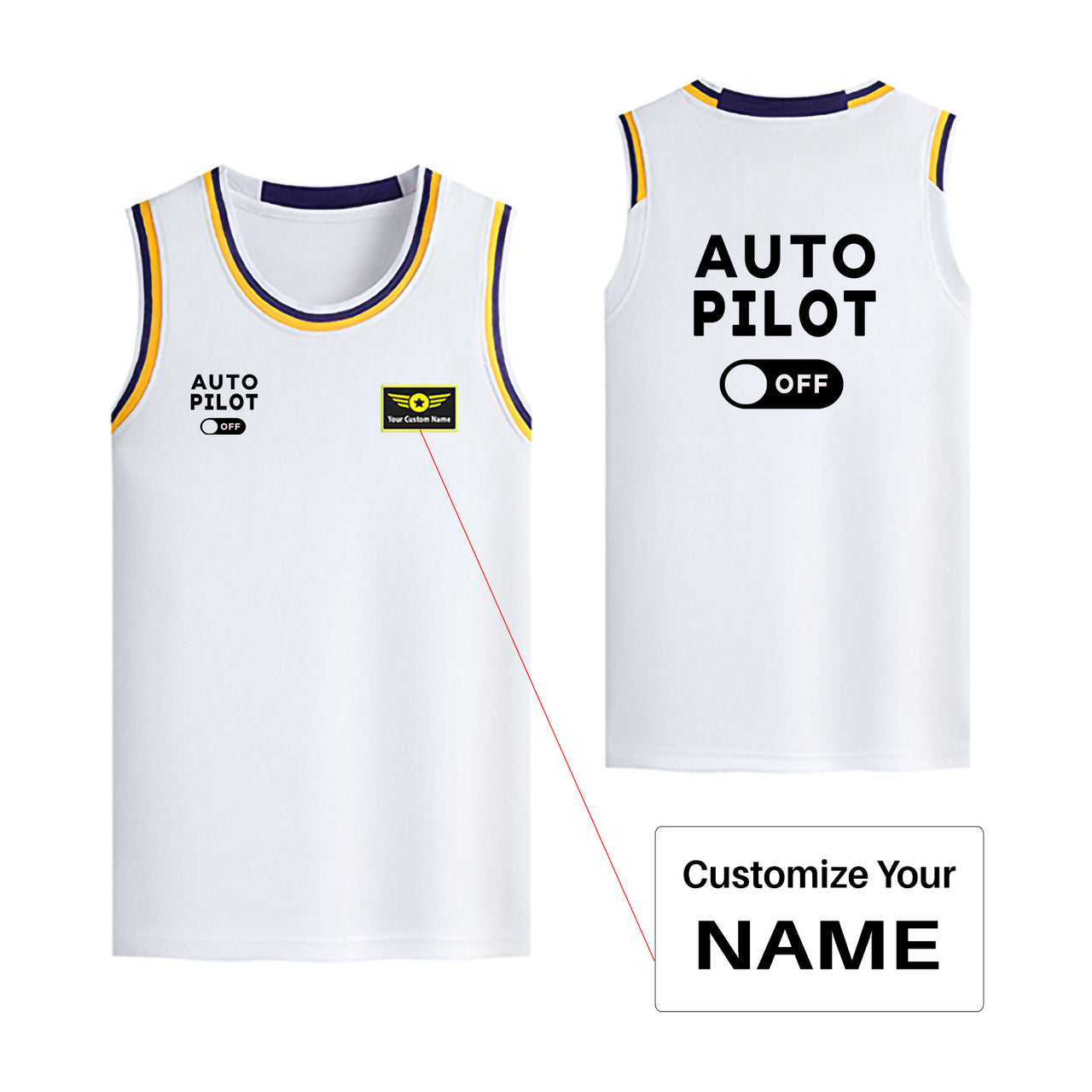 Auto Pilot Off Designed Basketball Style Sports Tank Tops