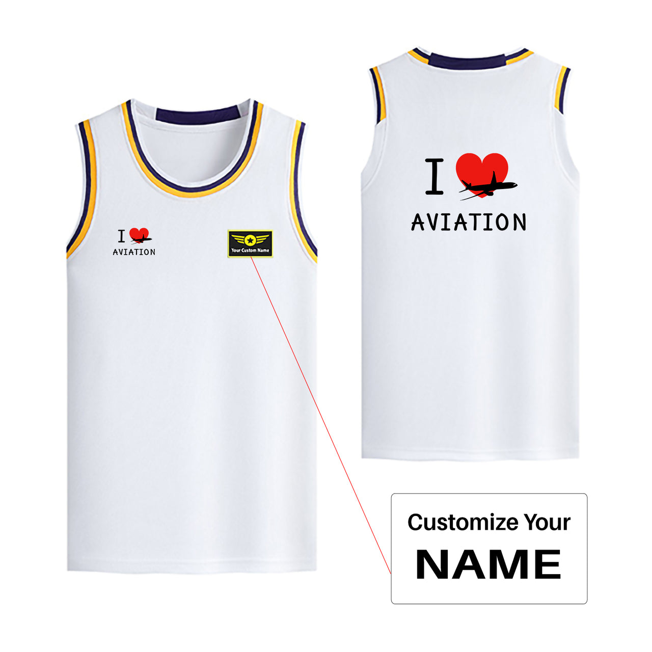 I Love Aviation Designed Basketball Style Sports Tank Tops