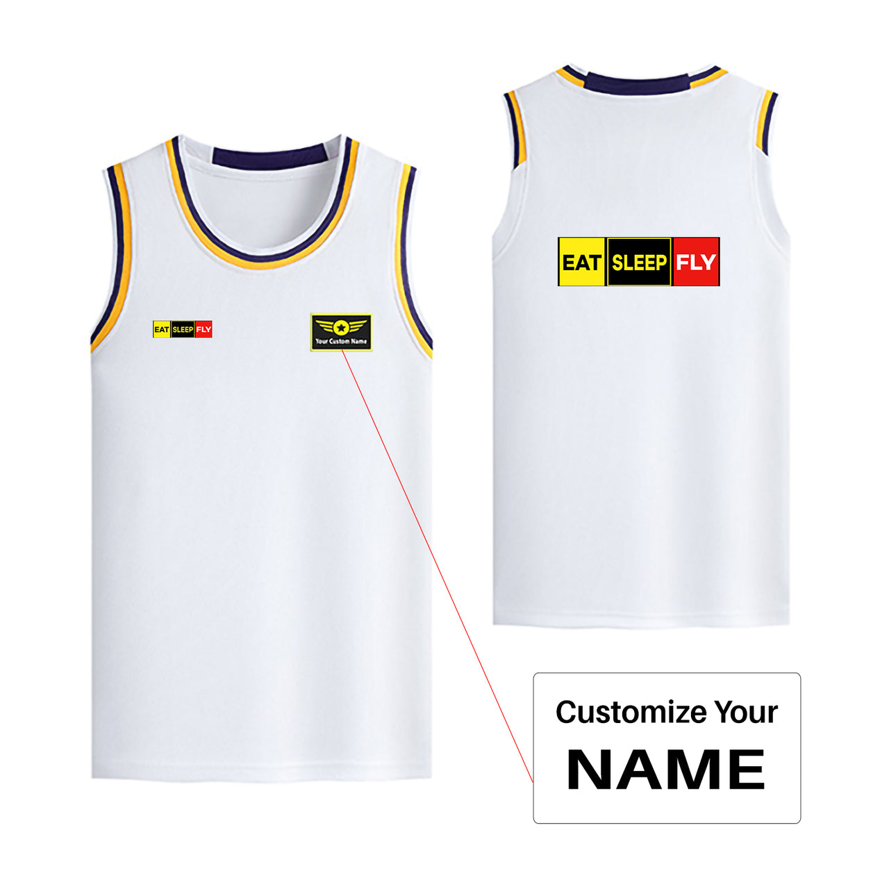 Eat Sleep Fly (Colourful) Designed Basketball Style Sports Tank Tops